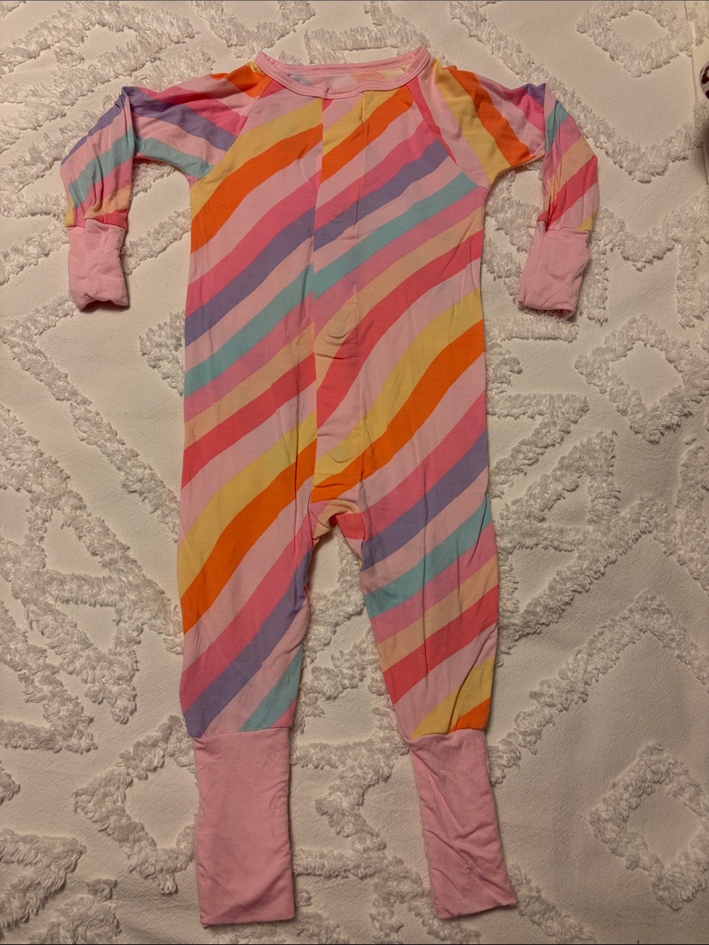 Magnetic Me Rainbow Stripe One-Piece Pajamas - Pink Multicolor, 9-12 months